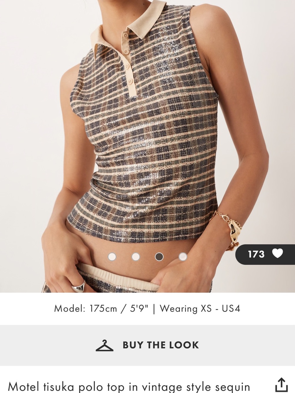 Motel Rocks Sleeveless Polo Tank in Beige and Brown Plaid